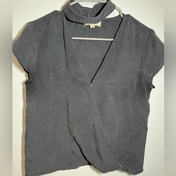 Anthropologie Cloth & Stone Choker Short Sleeve Black Blouse Size Extra Small XS - Picture 11 of 13